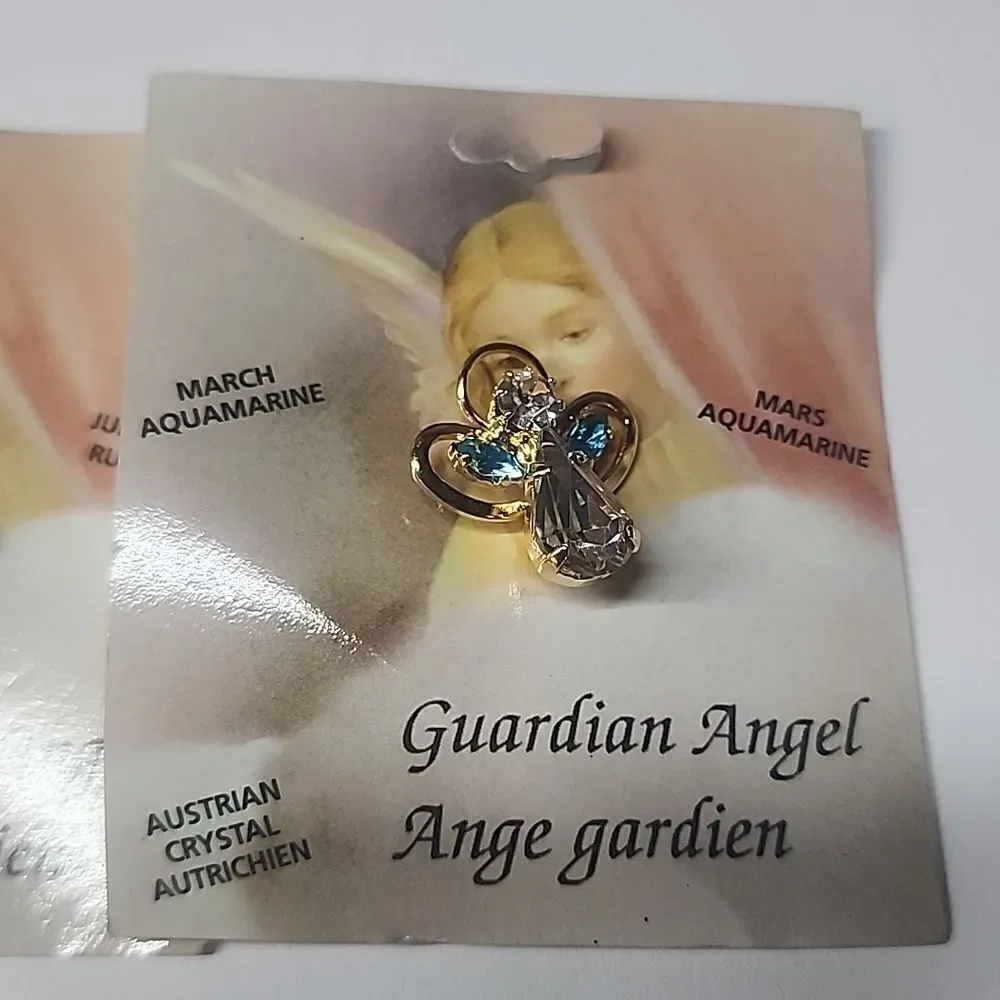 Guardian Angel Pins July and March Birthstones Austrian Crystal